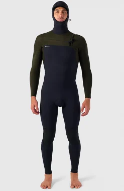 HommesHyperfreak Plus 5/4mm Chest Zip Full Wetsuit w/Hood| Noire